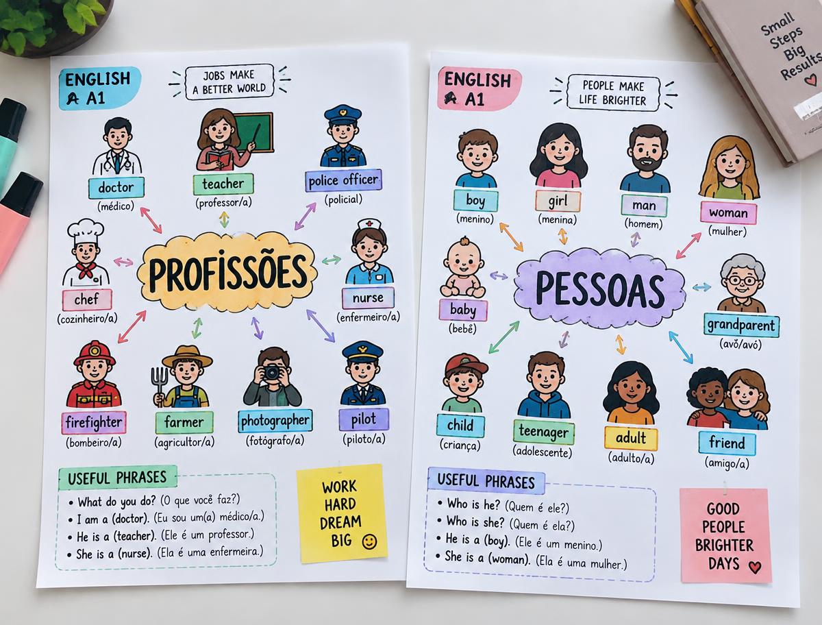 Exemplo de mapa mental de inglês ilustrado