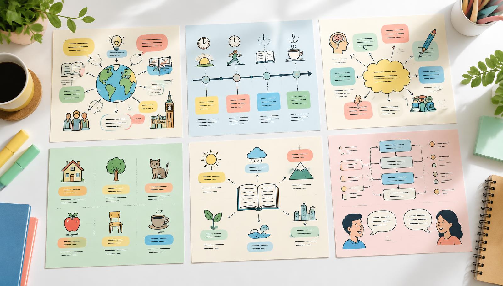 Exemplo de mapa mental de inglês ilustrado